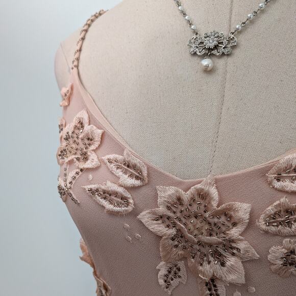 Vintage Sue Wong Prom Dress Maxi Gown 10 Pink Silk Y2K Fairy Bead Floral Nymph - Picture 5 of 16